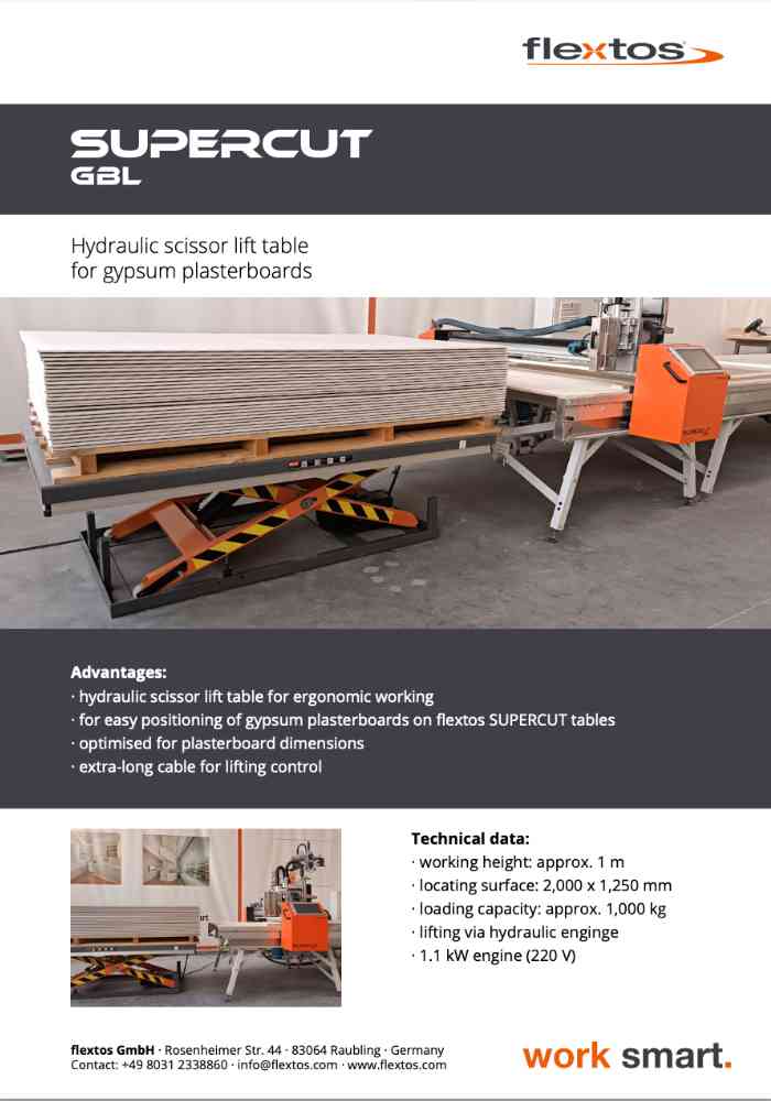 SUPERCUT GBL Hydraulic scissor lift table for gypsum plasterboards