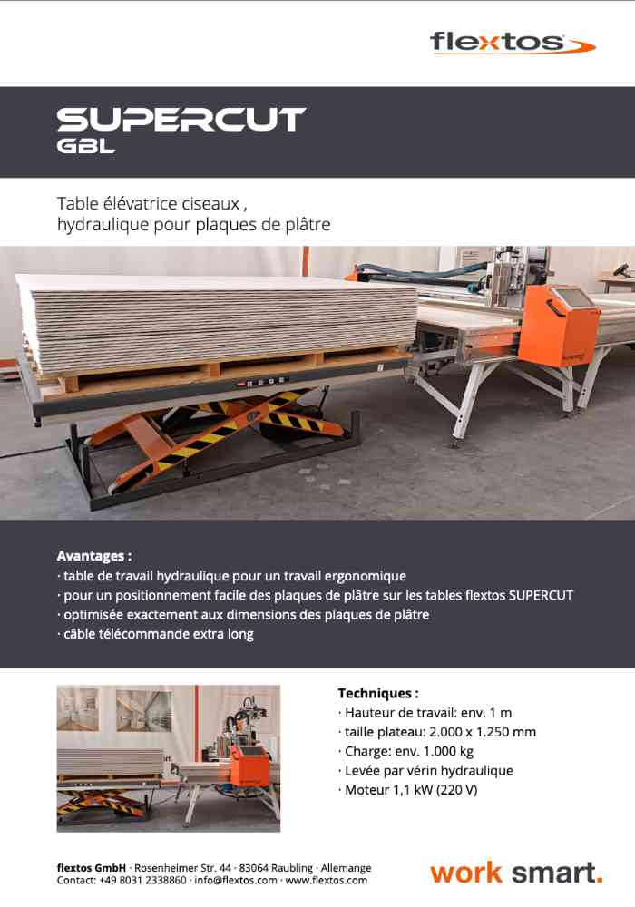 SUPERCUT GBL Table élévatrice ciseaux hydraulique pour plaques de plâtre