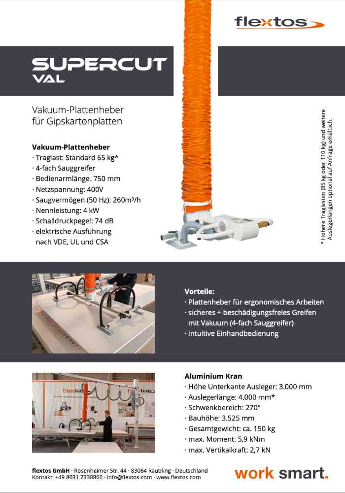 SUPERCUT VAL Vakuum-Plattenheber für Gipskartonplatten