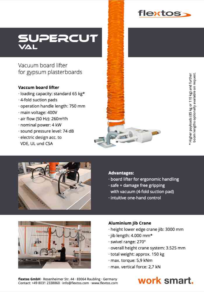 SUPERCUT VAL Vacuum board lifter for gypsum plasterboards
