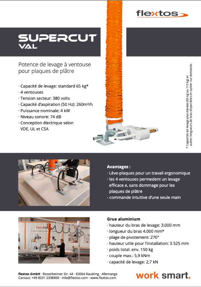 SUPERCUT VAL Potence de levage à ventouse pour plaques de plâtre