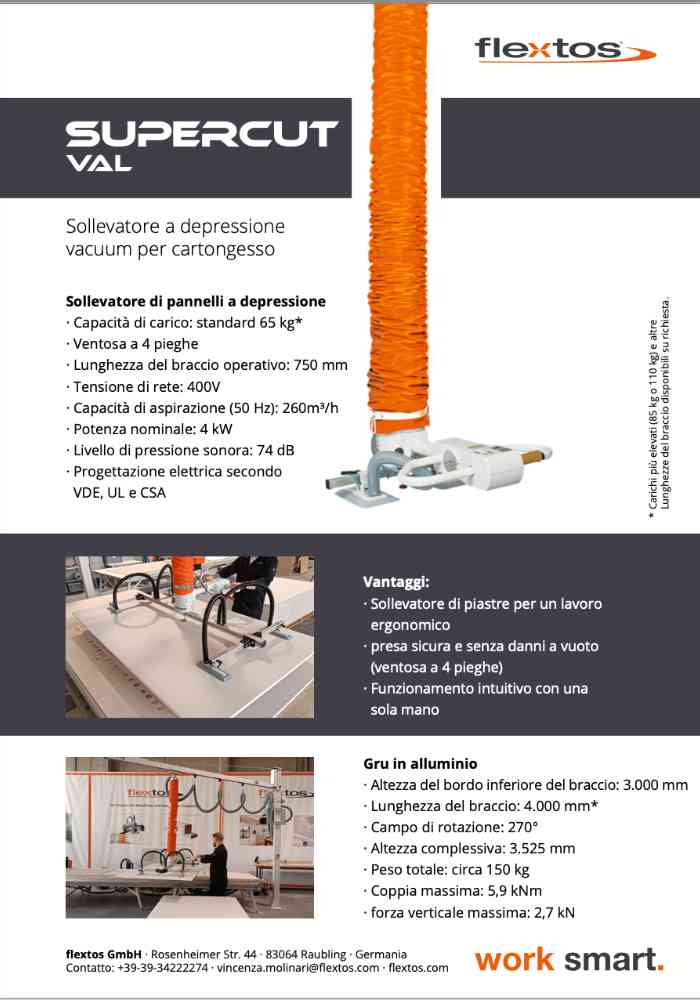 SUPERCUT VAL Sollevatore a depressione vacuum per cartongesso